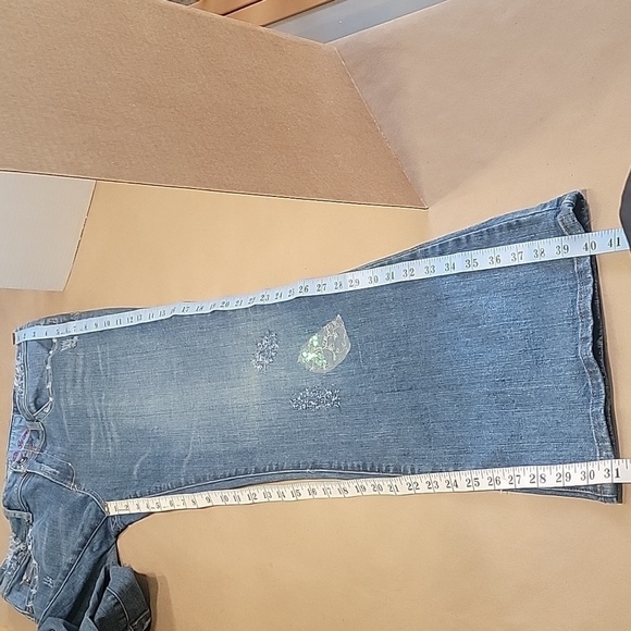 Candies Jeans, Size 13, Sequin Embellished with Distressing. Flared/Bell Bottom - Picture 8 of 13